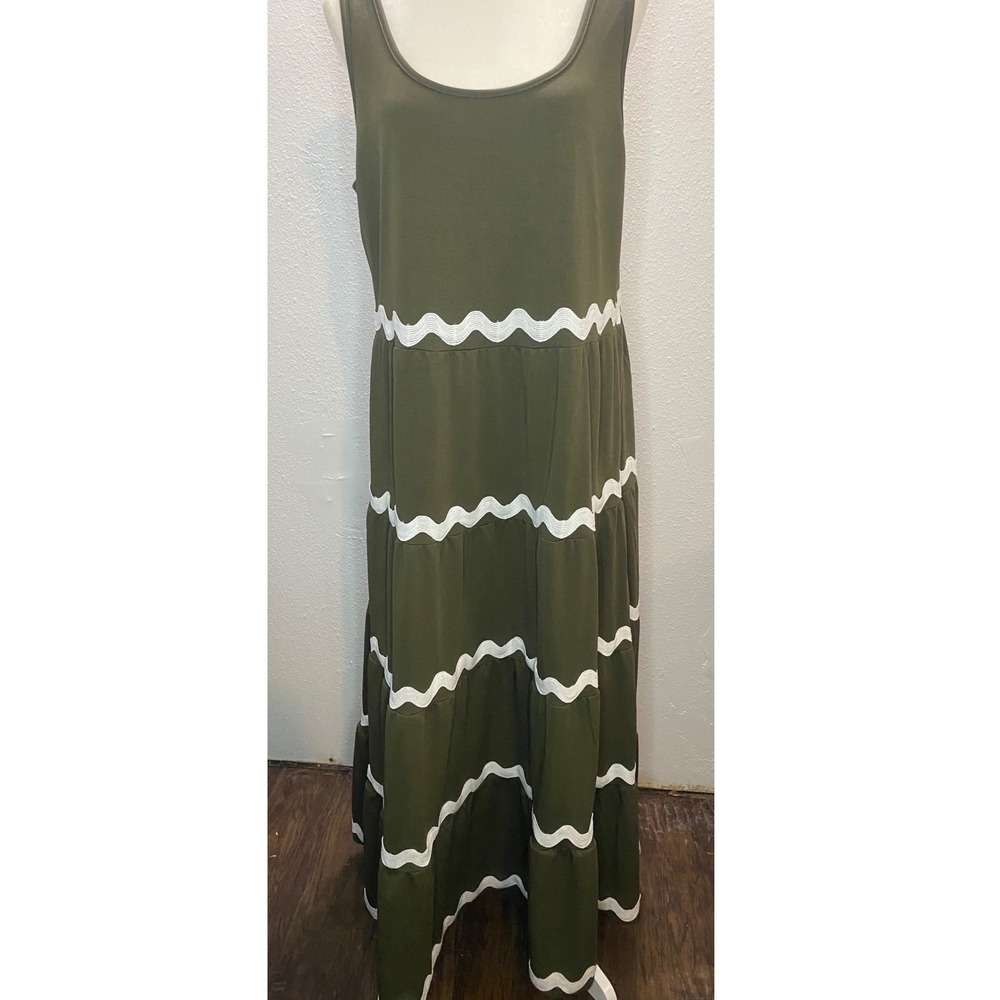 PrettyGarden Maxi Dress Women's XL Olive Green Cottagecore  Tiered Sleeveless‎
